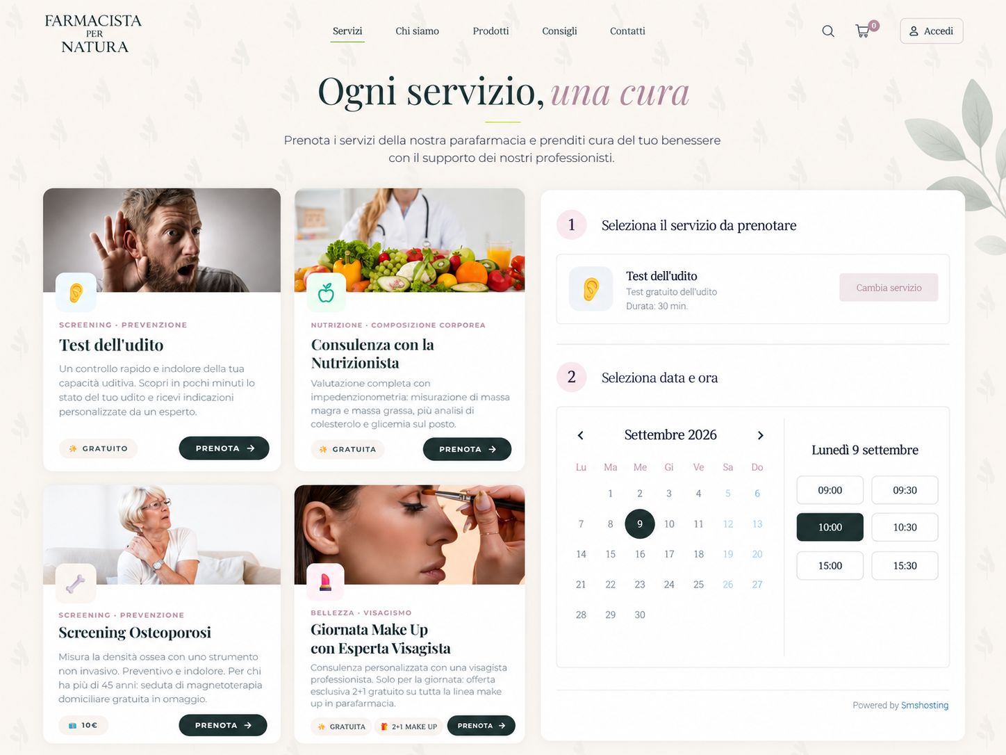 Prenotazione servizi in parafarmacia